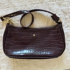 Princess Polly Burgundy Croc-Embossed Shoulder Bag